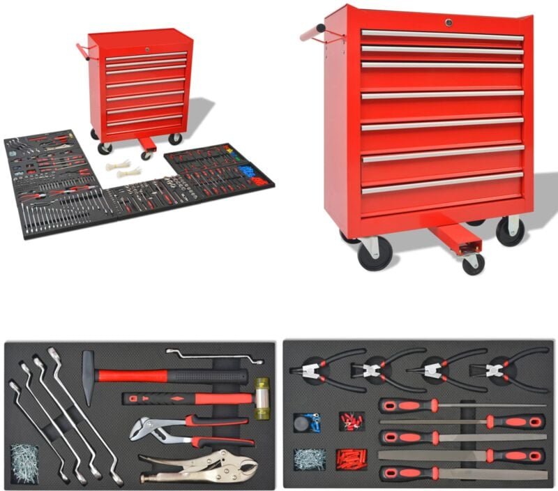 Vidaxl - Werkstattwagen mit 1125 Werkzeugen Stahl Rot - Werkzeugwagen mit Werkzeugset - Werkzeugwagen mit Werkzeugen - H...