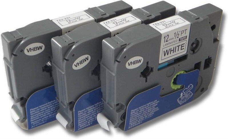 Vhbw - 3x Schriftband-Kassette kompatibel mit Brother P-Touch 1280BTS, 1280CB, 1280DT Etiketten-Drucker 12mm Schwarz auf...