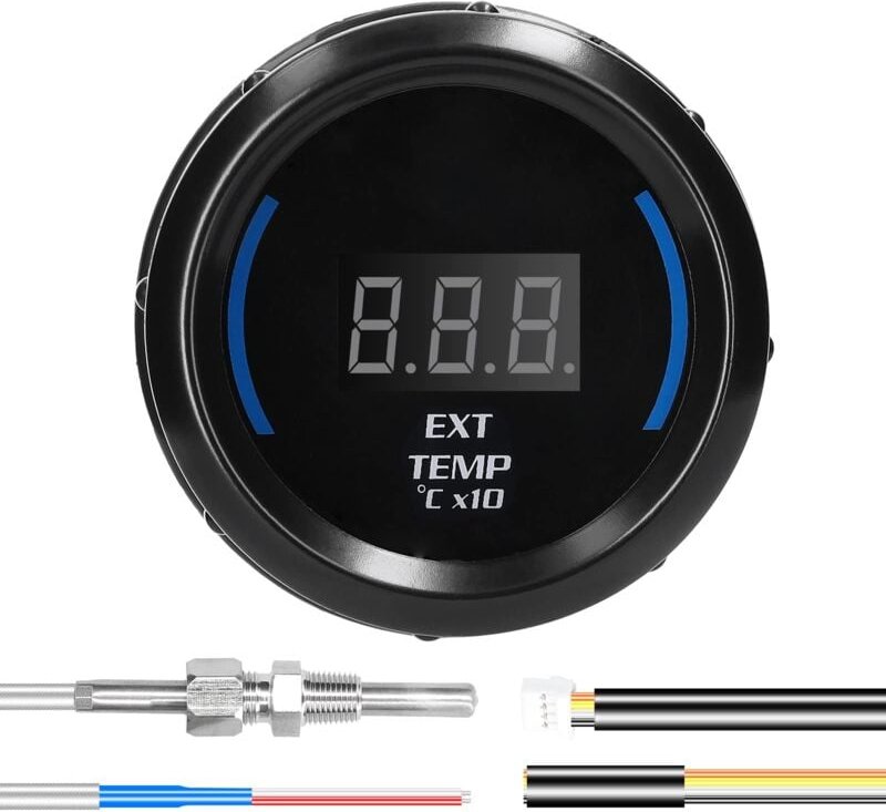 Ej.life - Digitales LED-Abgastemperaturmessgerät, Große Schriftanzeige, Alarmfunktion, 52 Mm (2 Zoll) EGT-Messgerät für ...