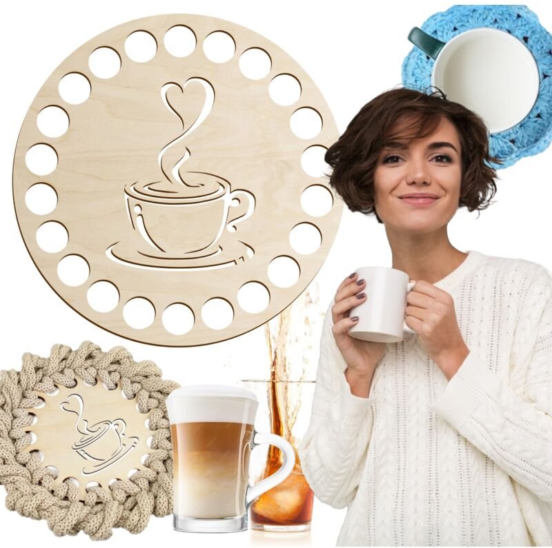 Holzuntersetzer für eine Tasse, ein Glas Kaffee, 1 Stück, eine Basis zum Häkeln, 10 cm