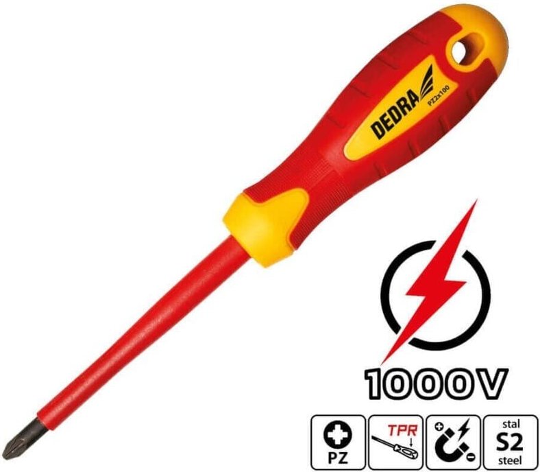 Thumbnail - DEDRA Isolierter Schraubendreher PZ2x100mm - VDE 1000V, Ergonomisch