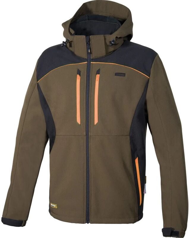 Arbeits-Softshelljacke mit Kapuze KLARBO - Taupe/Schwarz/Orange 3XL - FR (60) - EU (62)