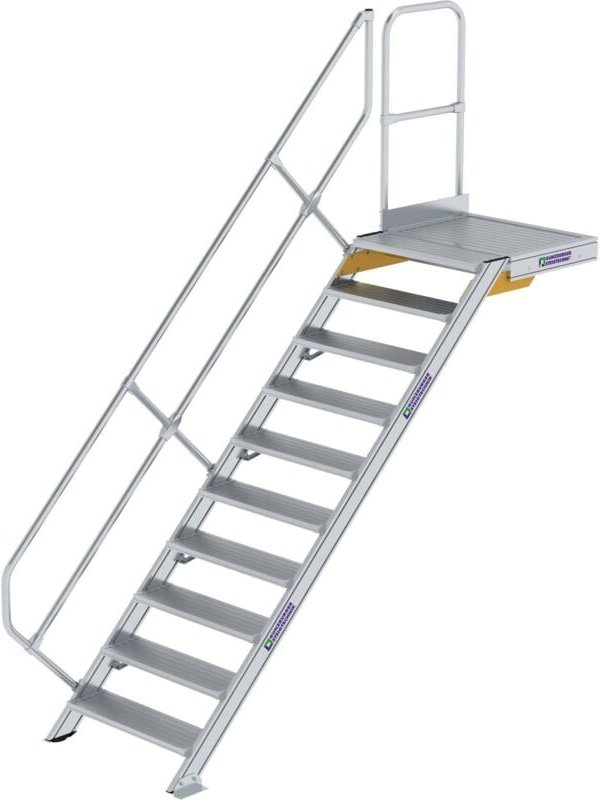 Günzburger Steigtechnik - Treppe mit Plattform 45° Stufenbreite 800 mm 10 Stufen Aluminium geriffelt - 600450