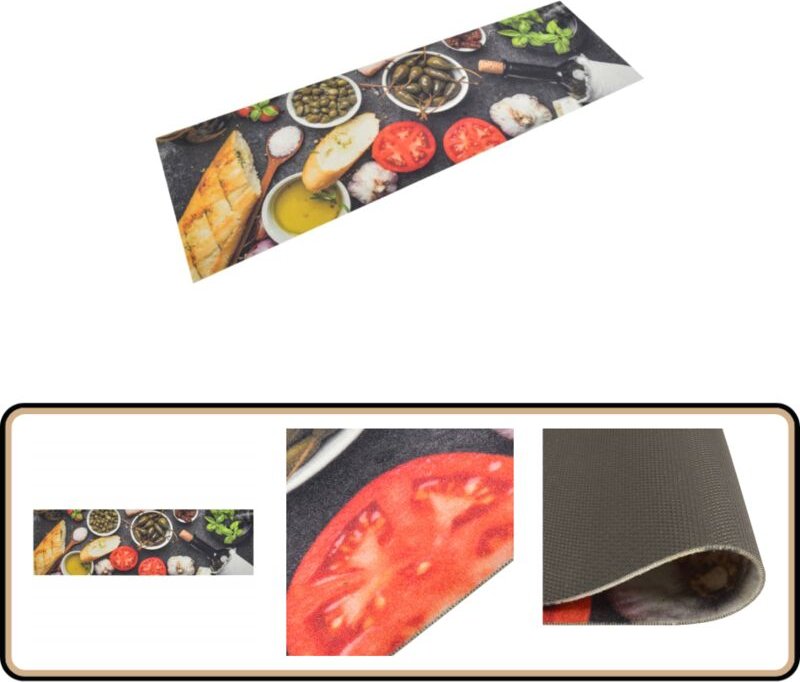 Küchenteppich Waschbar Wein & Essen 45x150 cm Samt - Küchenläufer - Samt - Esszimmerteppich - Wohnraumteppich - Rutschfe...