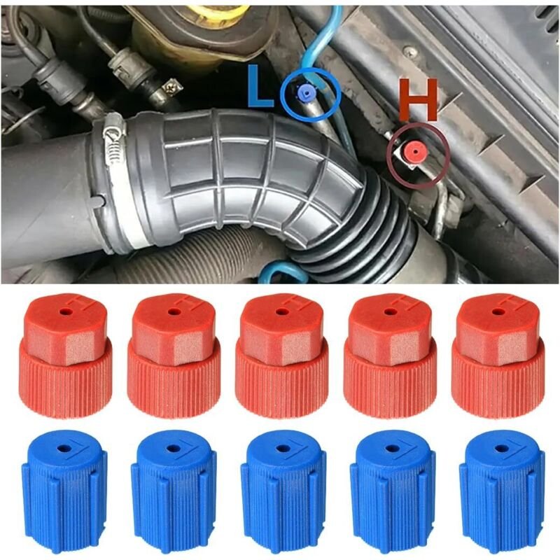 10 Stück Auto-Klimaanlagenkappen, Hoch- und Niederdruck-Ventilkern für Auto-Klimaanlagen, universelle Ladeanschlusskappe...