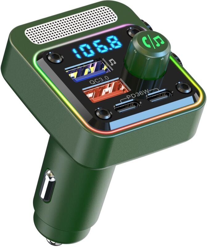 Bluetooth-Autoradio-Adapter mit Ladegerät: Kabelloser FM-Transmitter und Freisprechfunktion