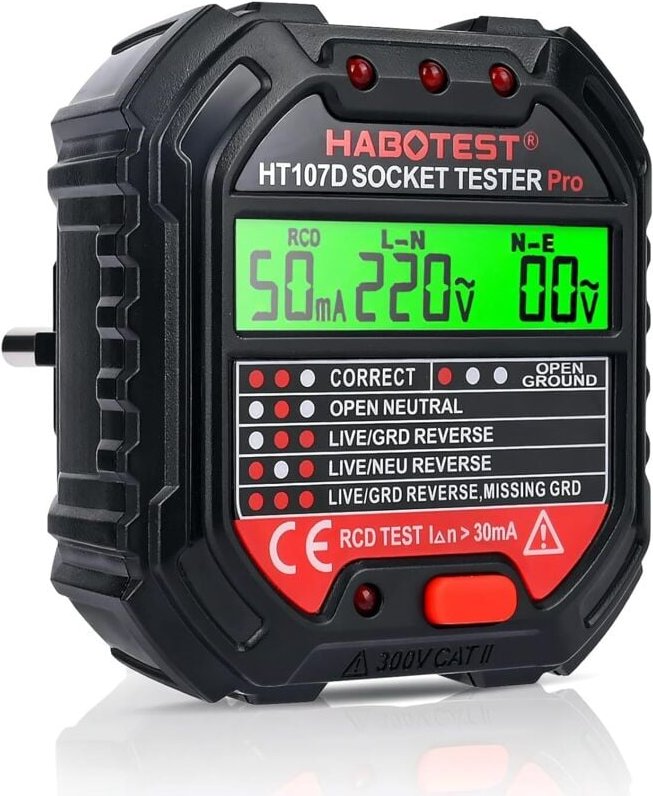 Steckdosentester mit RCD-Test und Kontrollleuchten, 6 Arten der Fehlerdiagnose, Elektrischer Steckdosentester mit Lecksp...