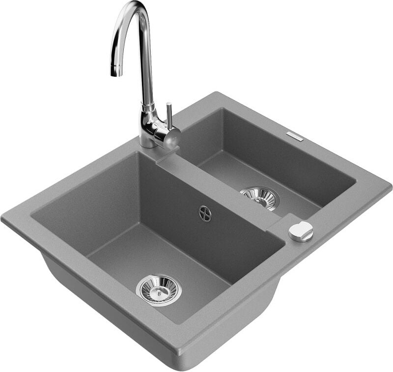 Carlos 1,5-Becken-Granitspüle mit Mischbatterie Telma, Grau - 6518-71-670200-00 - Mexen