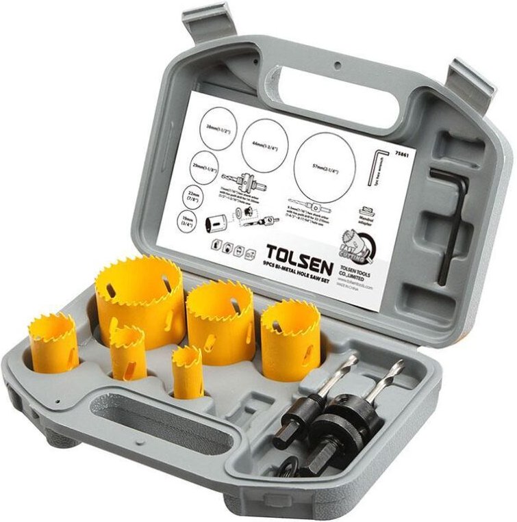 Koffer Mit 9 Stuck Bi-Metall-Lochfraser 19,22,29,38,44,57mm Tolsen