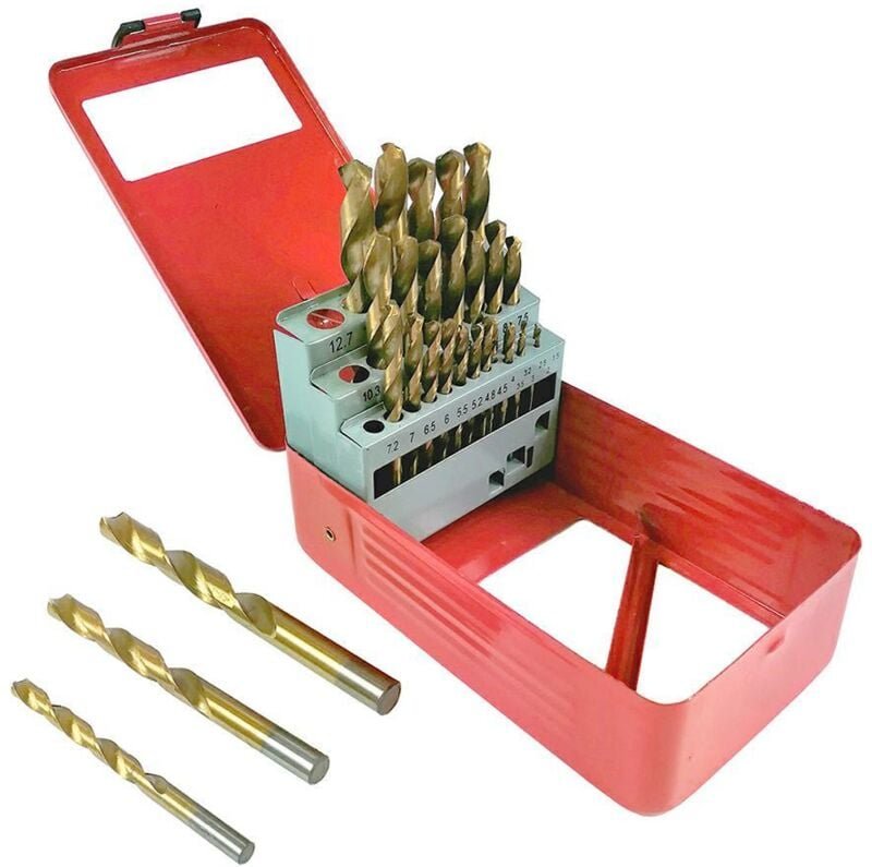 Titan-Metall-Bohrer-Set, SILVER 29-teilig, zum Bohren von Buntmetallen, Stahl, Holz und Kunststoffen, titanbeschichtet, ...