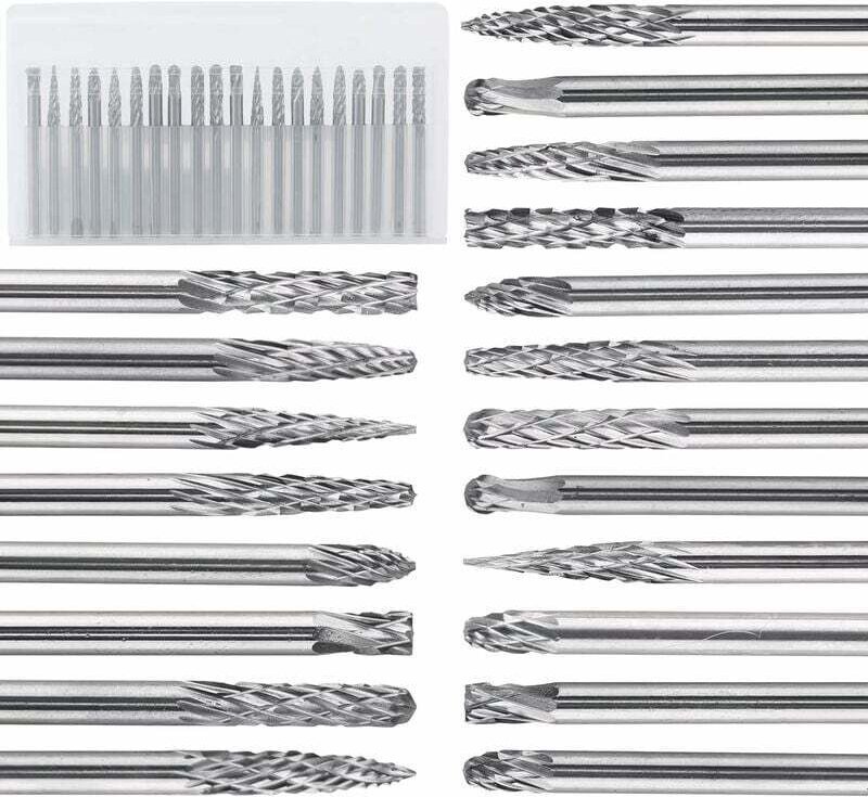 Linghhang - 20-teiliges Doppelschliff-Frässtift-Set 3 mm, (3 x 3) Wolframkarbid-Rotationsfeile zum Holz- und Steinschnit...