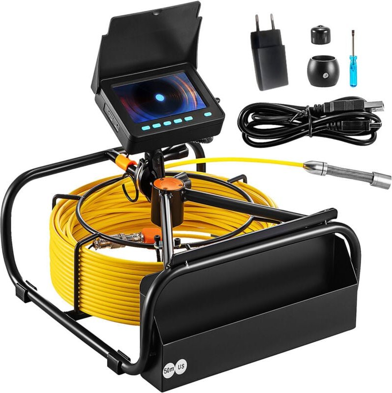 VEVOR Kanalkamera, 50 m, 10,9 cm Rohrinspektionskamera mit Beleuchtung – 6 einstellbare LEDs, 16-GB-Karte, 3-facher Zoom...