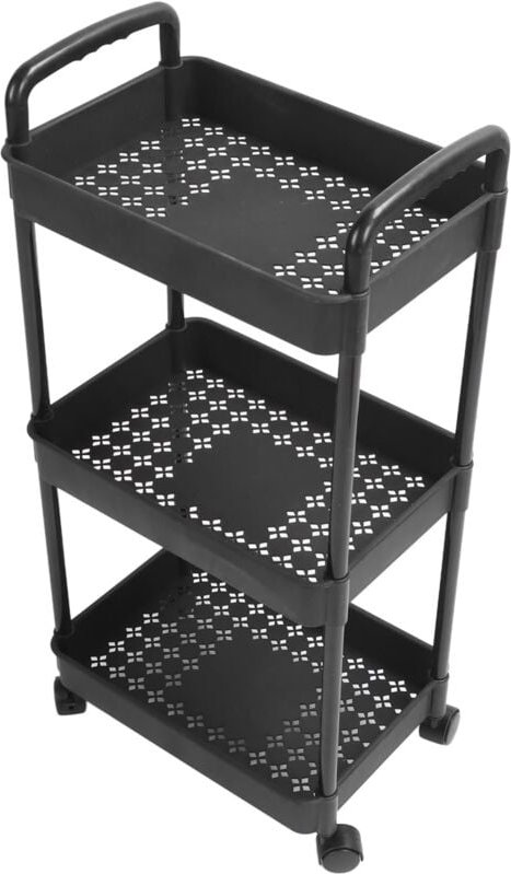 Schwarzer Aufbewahrungswagen aus Kunststoff mit großer Kapazität und Rädern, 3-stufiger Allzweckwagen, einfach zu instal...