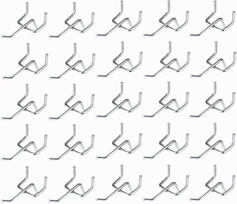 Shining House - 50 Stück Stecktafel-Haken, 25 mm Lochabstand, 32 mm Dicke, 50 mm Länge, Garagen-Wandhaken, Wandpaneel-Ha...