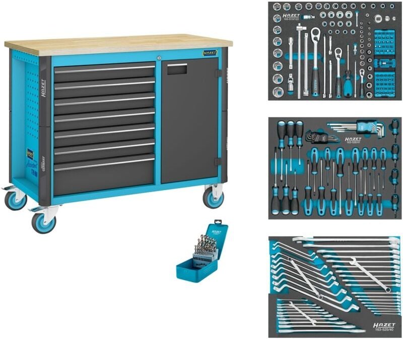 Hazet Fahrbare Werkbank 179NW-7/228, Schubladen, flach: 6 x 81 x 522 x 398 mm, Schubladen, hoch: 1 x 166 x 522 x 398 mm,...