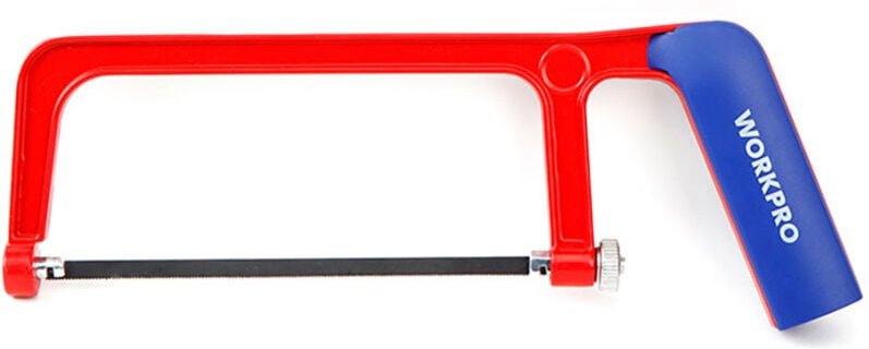 Workpro - Bogensäge 'Junior' mit 15cm Sägeverlängerung mit ergonomischem Griff aus Stahl und rotem und blauem Gummi