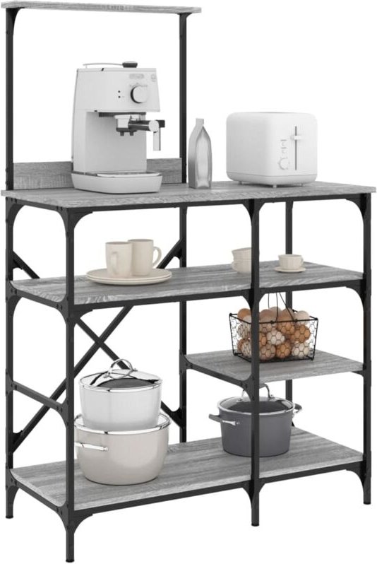 Bäckerregal Grau Sonoma 90x40x132 cm Holzwerkstoff und Metall - Vidaxl