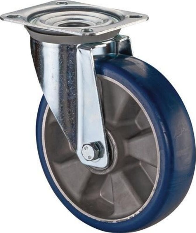 Bs Rollen - Lenkrolle D.125mm Trgf.300kg pu Platte L138xB109mm Farbe Rl.blau