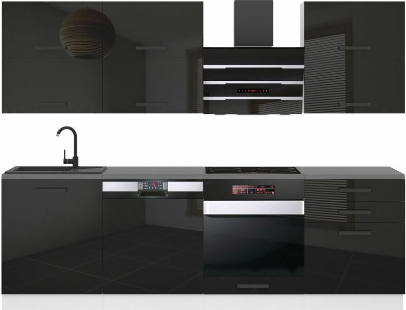 Küchenzeile Küchenblock Madison - Küchenmöbel 240 cm Einbauküche Vollausstattung ohne Elektrogeräten mit Hängeschränke u...