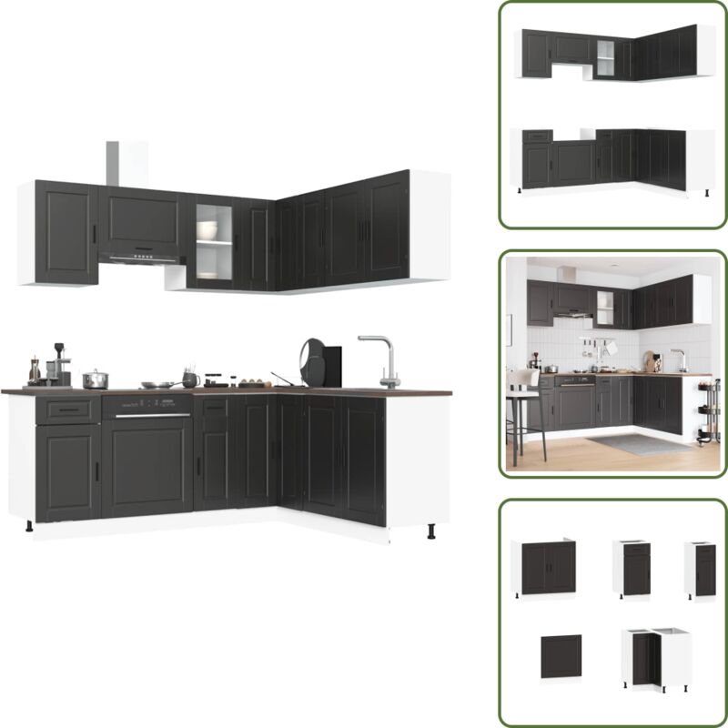 Vidaxl - 11-tlg. Küchenschrank-Set Porto Schwarz Holzwerkstoff - Küchenschrank-Set - Küchenschrank-Sets - Küchenzeile Ei...