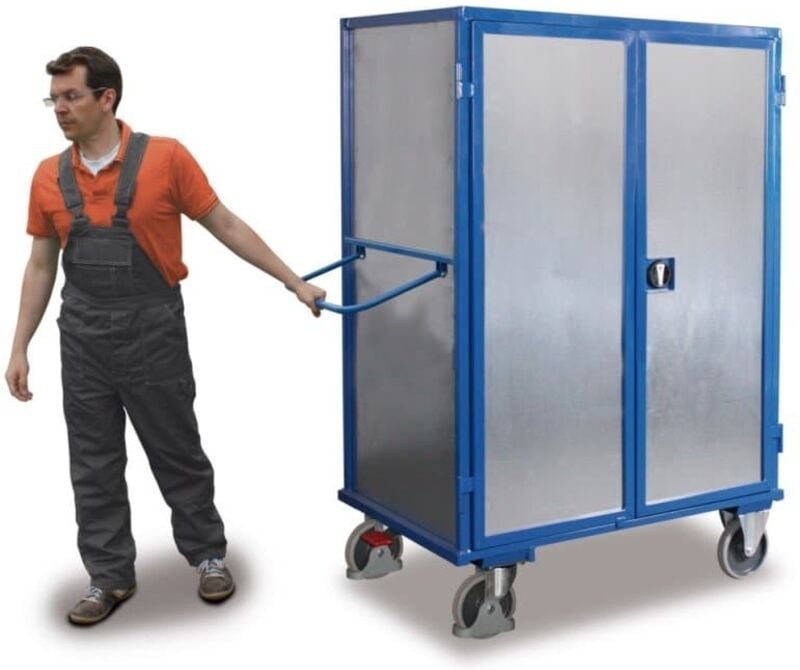 VARIOfit Etagenwagen aus Stahlblech mit Schiebebügel, Drehgriff und 5 Ladeflächen 1045x685mm