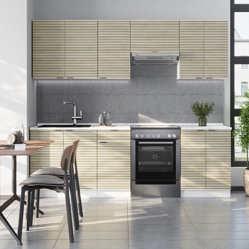 Vicco - Küchenzeile Fame-Line, Eiche Paneel/Weiß, 240 cm , ap Anthrazit