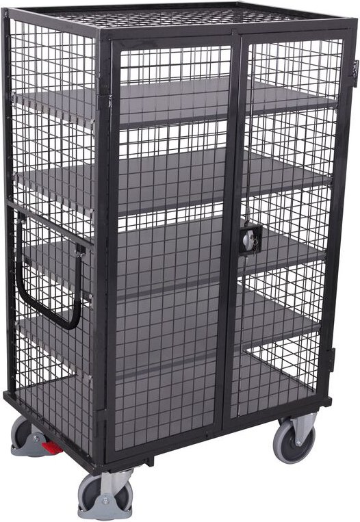 VARIOfit Etagenwagen, außen vergittert mit Flügeltür, Drehgriff und 5 Ladeflächen 1245x785mm Anthrazitgrau