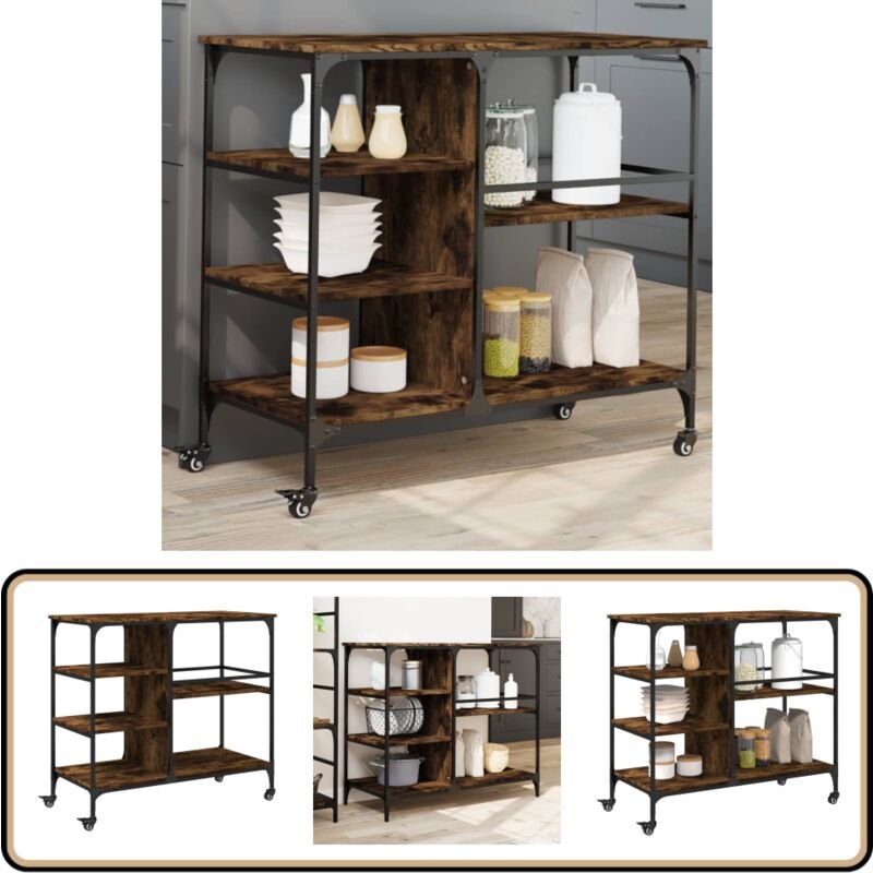 Küchenwagen Räuchereiche 100x45x89,5 cm Holzwerkstoff - Küchentisch - Küchenschrank - Rollwagen - Mobiliar - Vintage Sti...