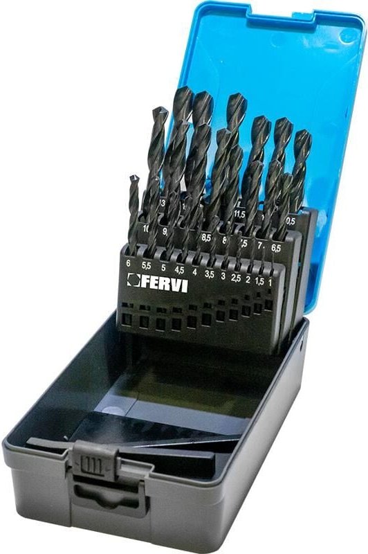 Fervi - Serie von 25 Stuck gewalzten HSS-Bohrern 1ÔÇô13 mm Stahl Metall Eisen p046
