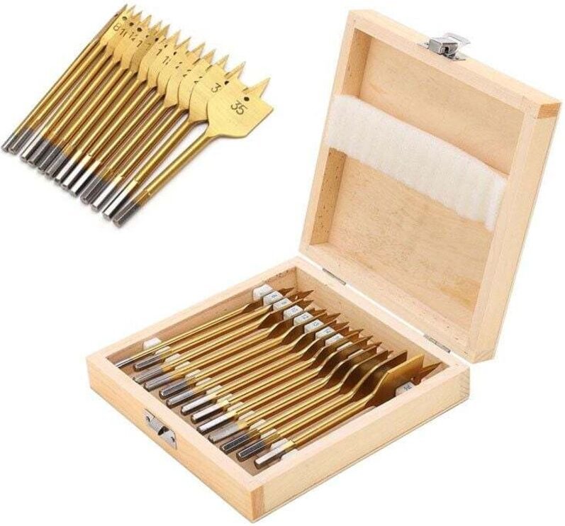 13-teiliger Flachbohrer aus Hartstahl, 1/4 Zoll Sechskantschaft, Spatenbohrer-Set, Lochschneider