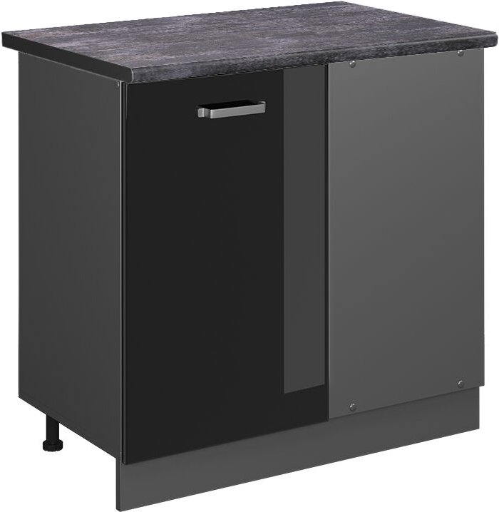 Vicco - Eckunterschrank R-Line, Schwarz Hochglanz, 86 cm, ap Anthrazit