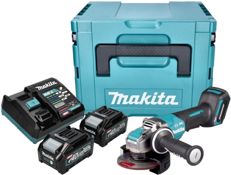 Makita GA 047 GM201 Akku Winkelschleifer 40 V max. 125 mm X-LOCK Brushless + 2x Akku 4,0 Ah + Ladegerät + Makpac