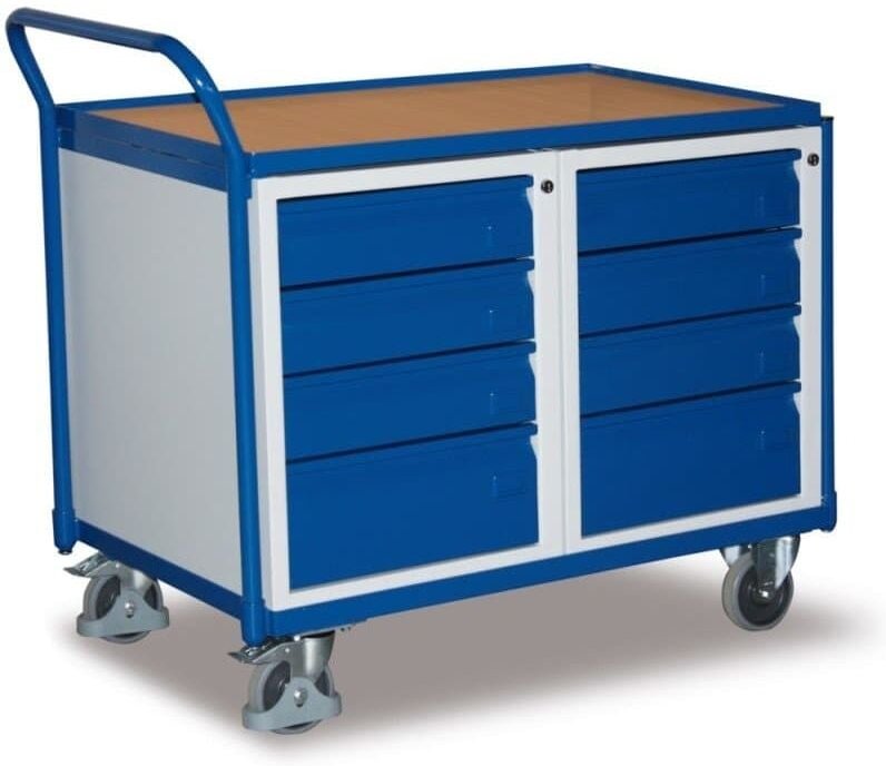 VARIOfit Werkstattwagen mit gebogenen Schiebegriff, 8 Schubladen und 1 Ladefläche 985x590mm