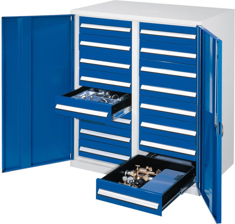 Kappes Schwerlast-Beistellschränke mit Mitteltrennwand 1110x1000x600mm Vollblechtüren Modell 72 enzianblau