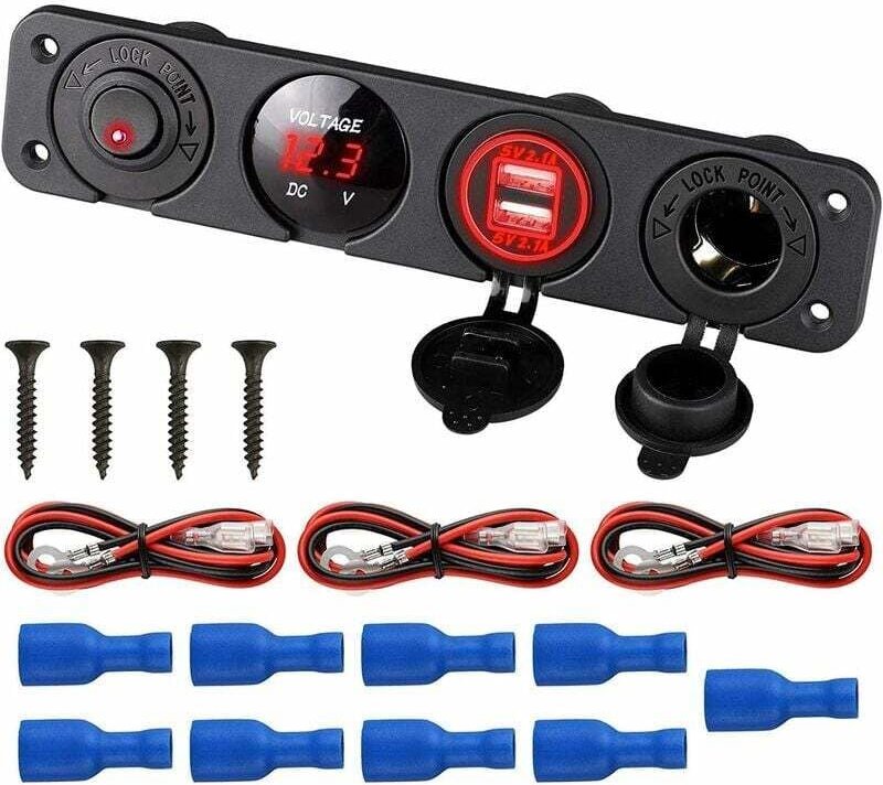 4-in-1-Marine-Bedienfeld, 12 v, 4,2 a, Dual-USB-Ladebuchse, LED-Voltmeter, Zigarettenanzünder-Buchse und LED-Beleuchtung...