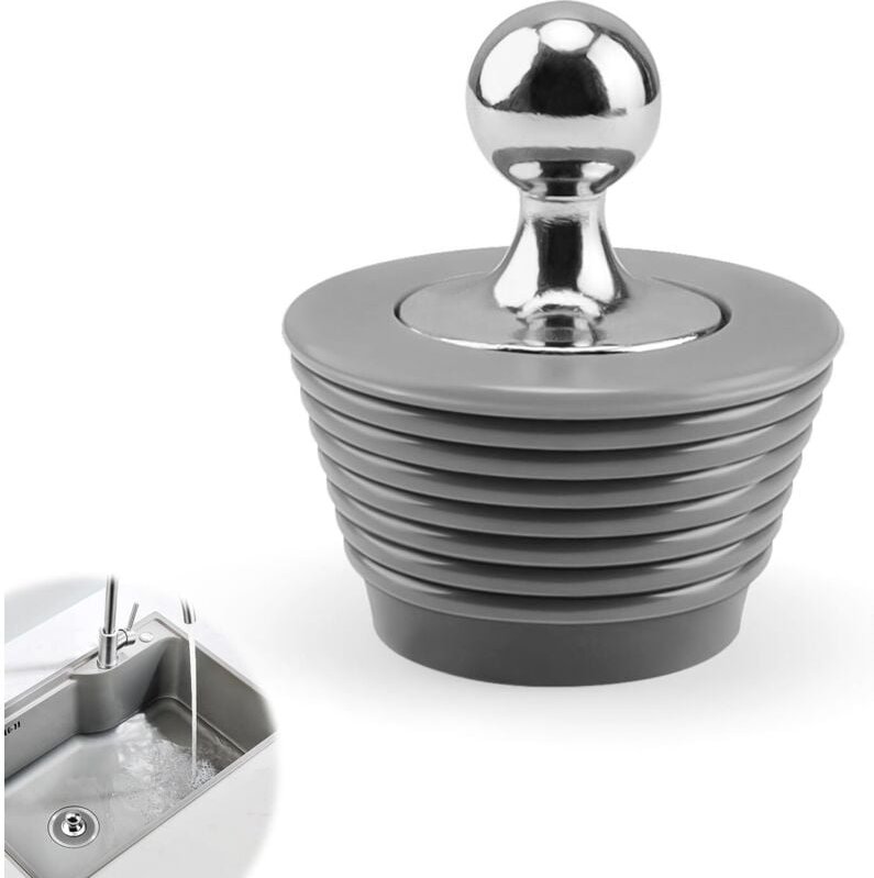 Linghhang - Grau) Konischer Badewannenstöpsel aus Silikonmaterial, Silikonstöpsel mit Griff aus Zinklegierung, Geeignet ...