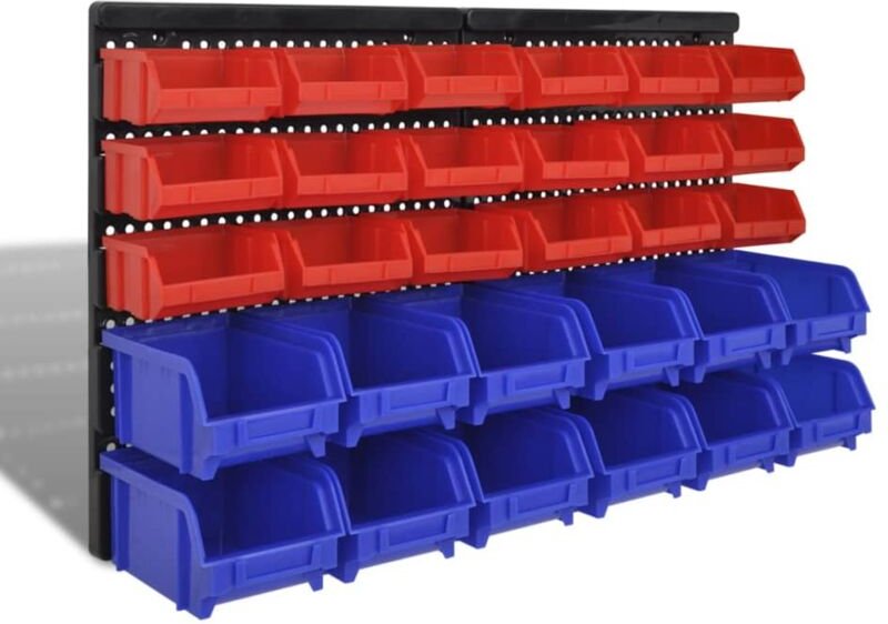 30 teiliges Wandregal Lagerregal Steckregal Blau Rot Werkstatt Vidaxl