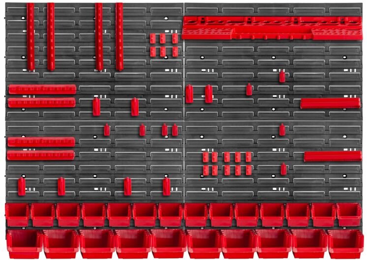 Werkstattwandregal, Wandplatten, 116 x 78 cm, Rot, 67 tlg. - Kadax