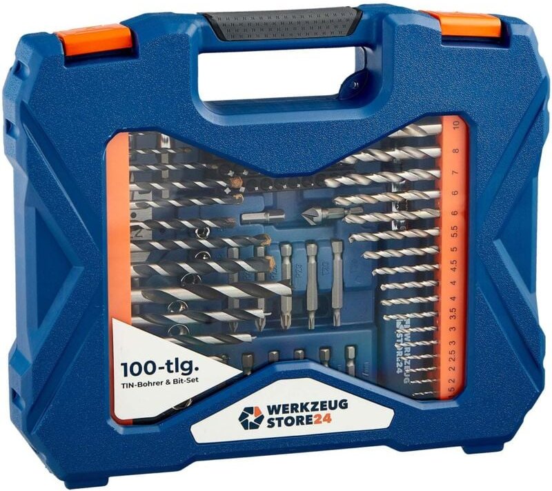 Ws24 - TIN-Bohrer und Bit-Set 100 tlg. in Kunststoffkoffer 100098