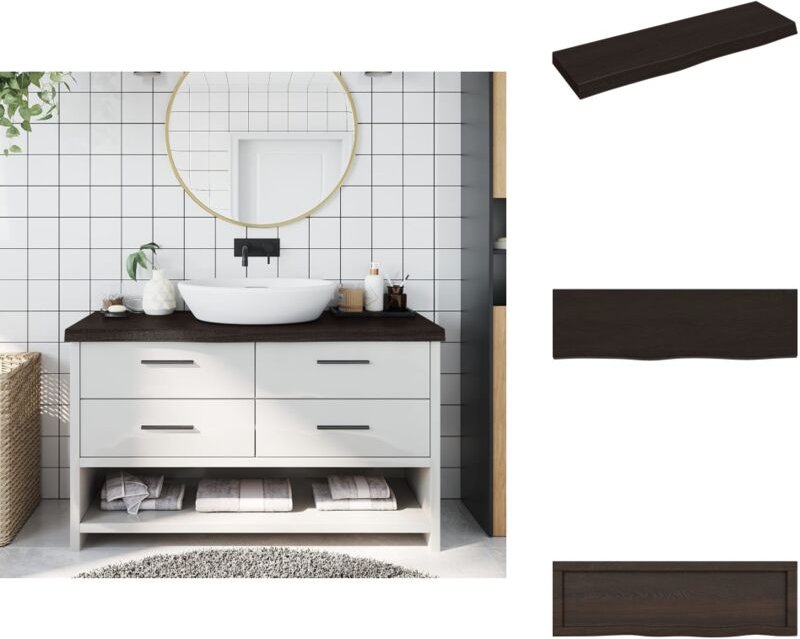 Thumbnail - Waschtischplatte Dunkelbraun 100x30x(2-6)cm Massivholz - Holz Waschttisch Platte - Eiche - Massivholz Waschbecken - Badr...