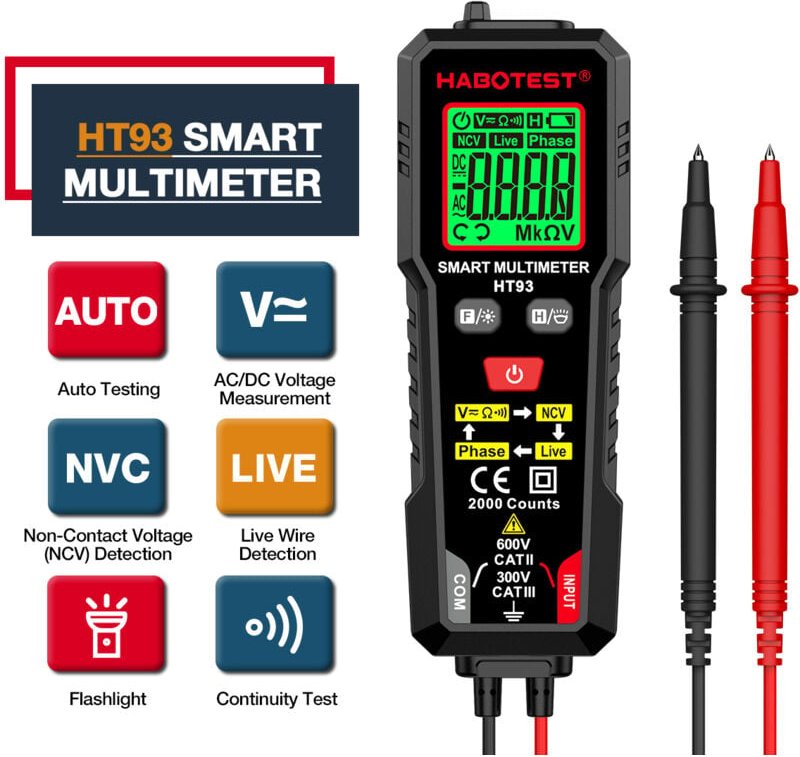 Eosnow - Habotest HT93 Digitaler Multimeter-Spannungstester 2000 Zählungen Volt Meter Ohmmeter Auto-Ranging misst genau ...