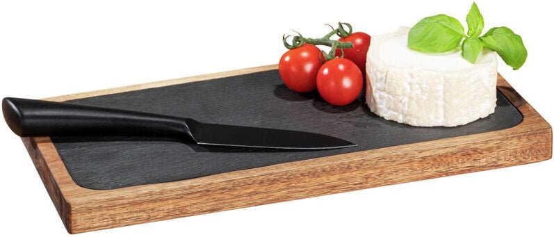 Servierbrett Ava aus fsc® zertifiziertem Akazienholz 30 x 2 x 15 cm - Brett: natur, Platte: schiefer grau - Wenko