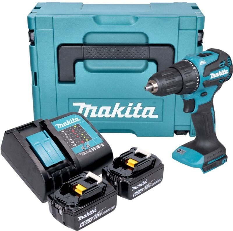 Makita DHP 490 SGJ Akku Schlagbohrschrauber 18 V 65 Nm Brushless + 2x Akku 6,0 Ah + Ladegerät + Makpac