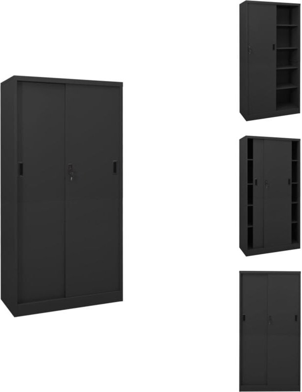 Büroschrank mit Schiebetür Anthrazit 90x40x180 cm Stahl - Aktenschrank - Büroorganisation - Stauraum - Schreibtischschra...