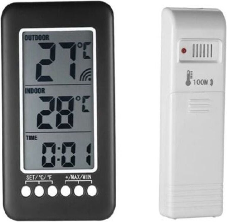 Kabelloses Innen-/Außenthermometer, 2-in-1-Uhr, ℃/℉ LCD-Thermometer, digitales Innen-/Außenthermometer, Uhr, Temperaturm...