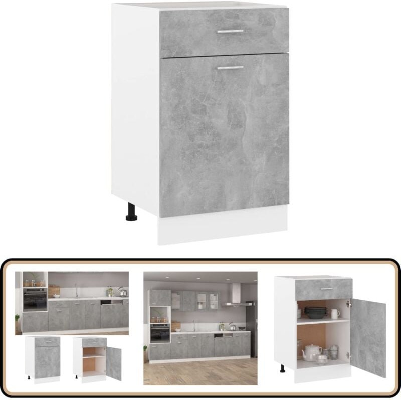 Schubunterschrank Betongrau 50x46x81,5 cm Holzwerkstoff - Küchenmöbel - Holzschrank - Untertischschrank - Grau - Betongr...