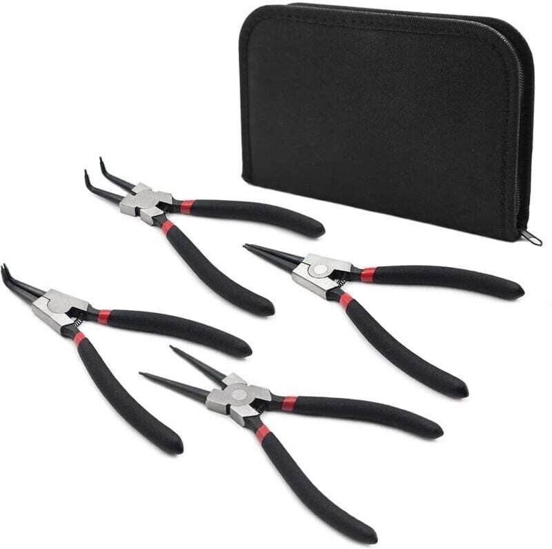 YMYNY 4-teiliges 6 Zoll 150 mm gerades, gebogenes Innen-/Außen-Sprengringzangen-Set mit Etui und rutschfestem Griff