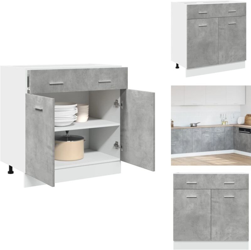 Schubunterschrank Betongrau 80x46x81,5 cm Holzwerkstoff - Küchenschrank - Küchenschränke - Küchenmöbel - Lagerschrank