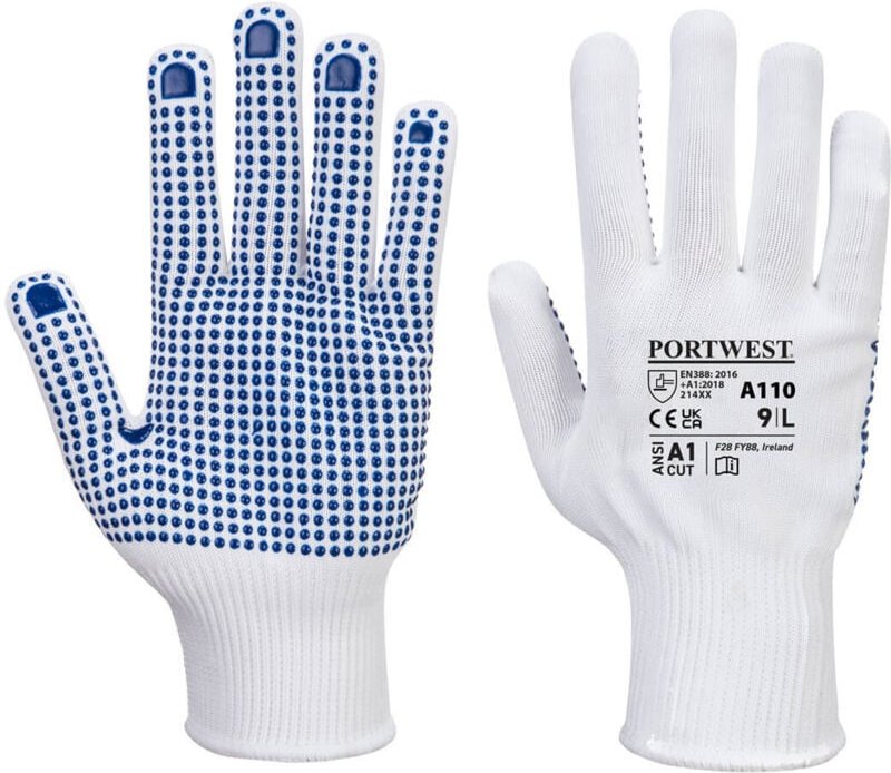 Thumbnail - Polka-Punkte PVC-Handschuhe Weiß/Blau 2XL – Größe 11