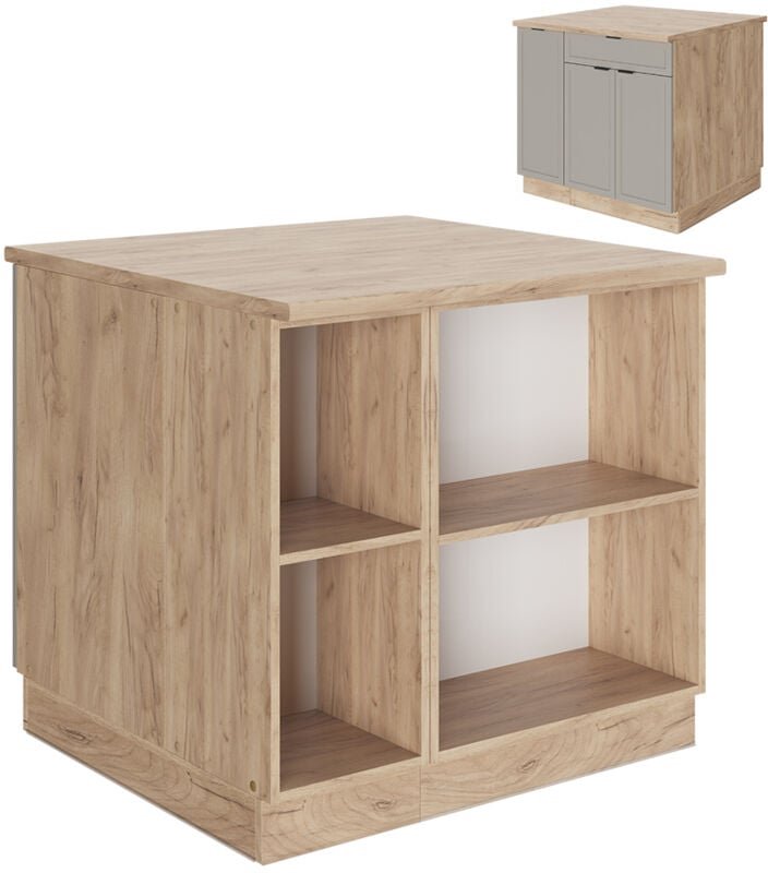 Kücheninsel Fame-Line, GrauBeige, 90 cm mit Schublade, ohne Arbeitsplatte, Vicco